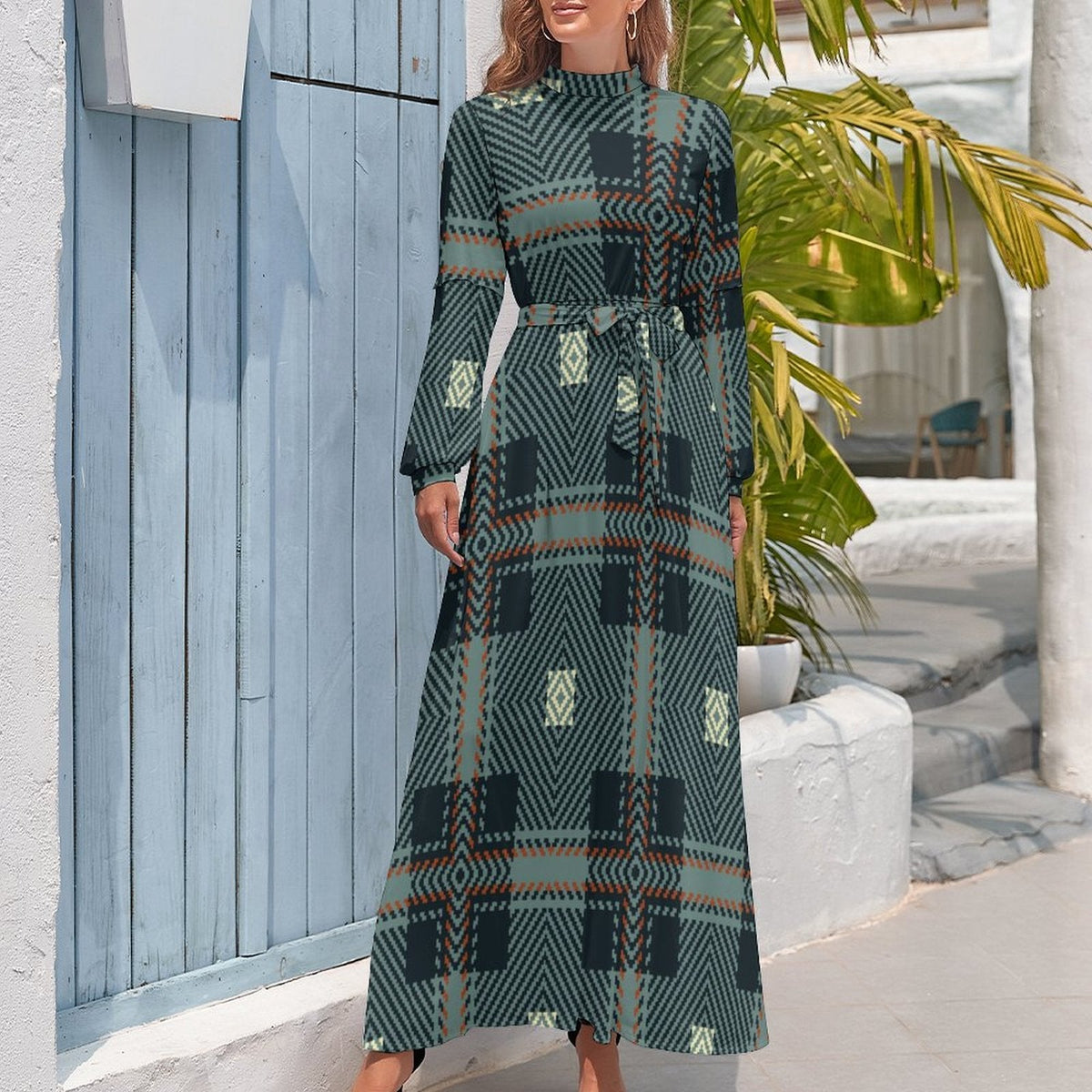 Dress - Elegant Long Sleeve High Neck Long Dress - Shopzeedeey