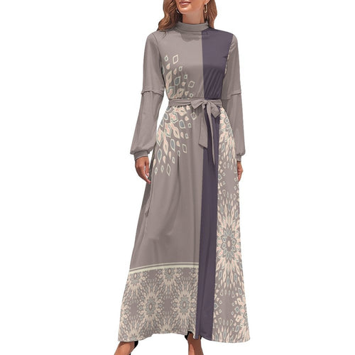 Dress - Design Long Sleeve High Neck Long Dress - Shopzeedeey