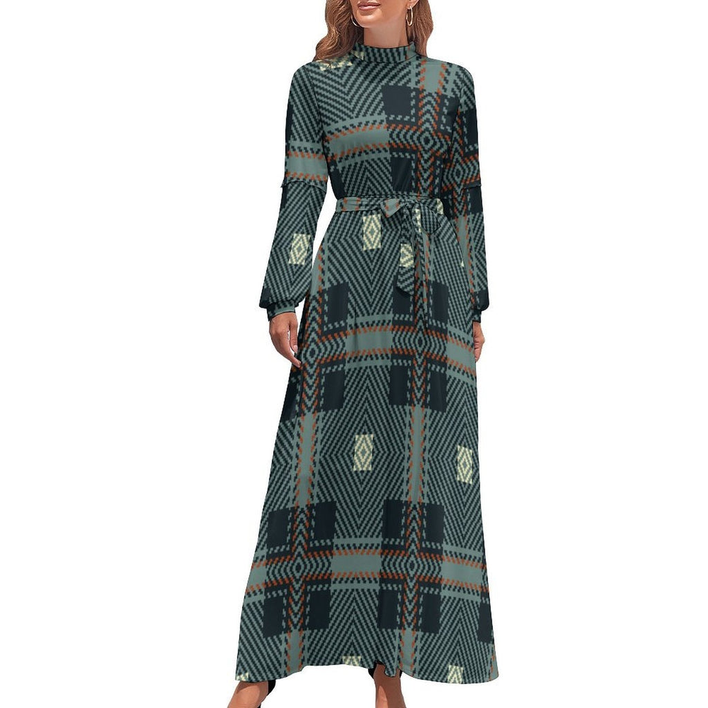 Dress - Elegant Long Sleeve High Neck Long Dress - Shopzeedeey
