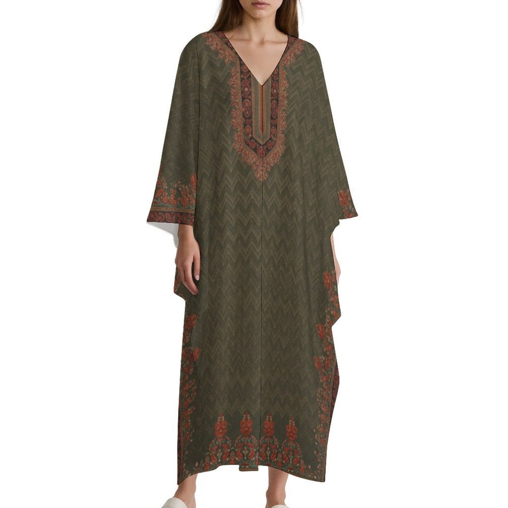 Stylish V-Neck Kaftan Dress for Effortless Elegance - Shopzeedeey