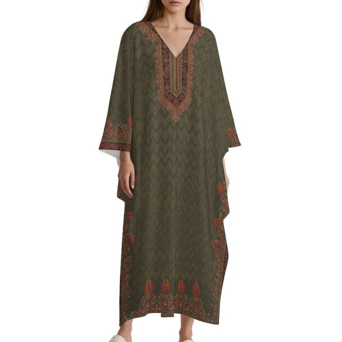 Stylish V-Neck Kaftan Dress for Effortless Elegance - Shopzeedeey