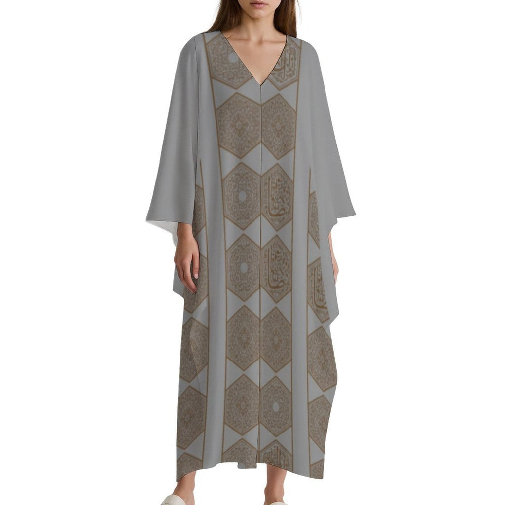 Kaftan Design V-Neck Dress for Effortless Elegance - Shopzeedeey