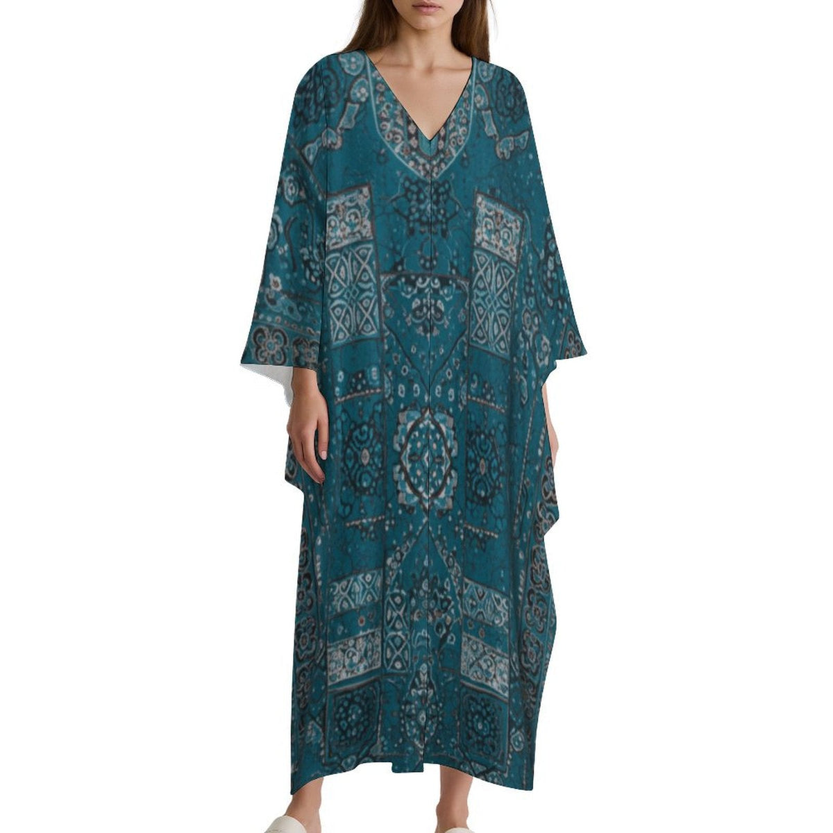 Kaftan V-Neck Dress for Effortless Elegance - Shopzeedeey