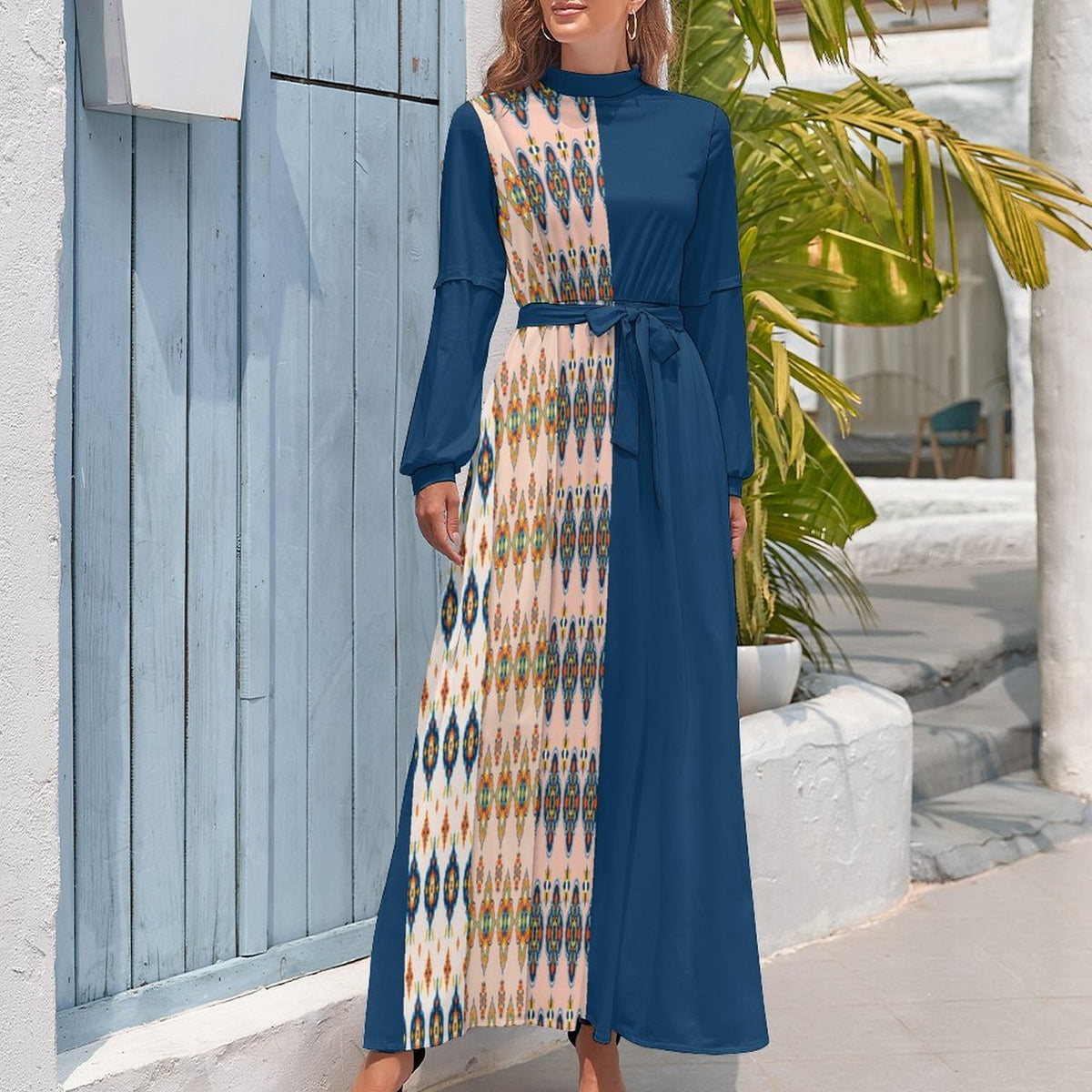 Stylish Long Sleeve High Neck Dress - Shopzeedeey