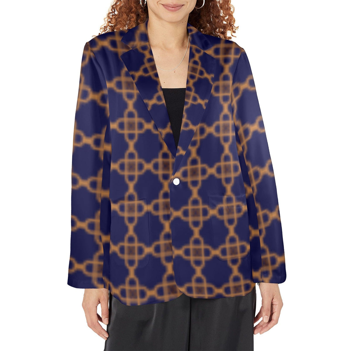 Women's Designer Blazer: Squared Blue Elegance (Model H64) - Shopzeedeey