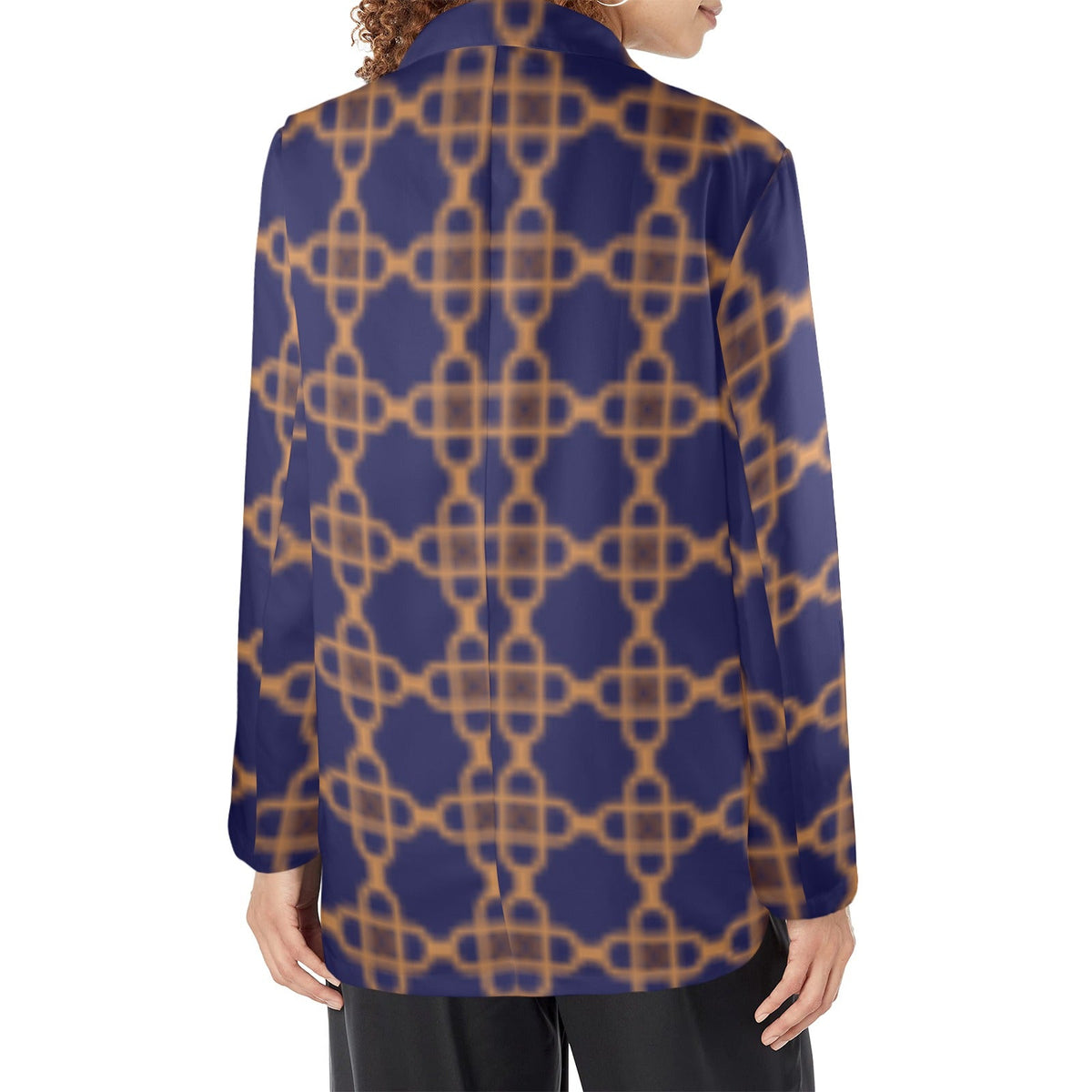 Women's Designer Blazer: Squared Blue Elegance (Model H64) - Shopzeedeey